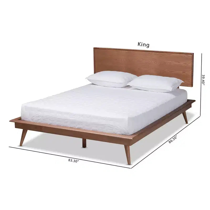 Lit plateforme king en noyer brun – Moderne du milieu du siècle, 1 personne, aucun sommier requis