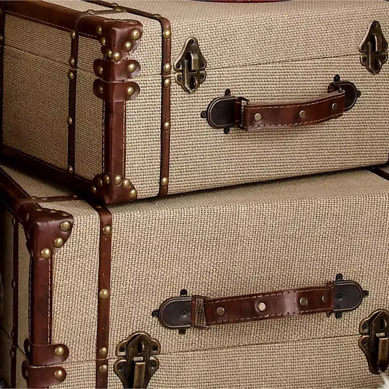 Lot de 2 malles de rangement vintage beiges et marron – Couvercle à charnière