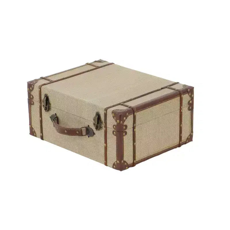 Lot de 2 malles de rangement vintage beiges et marron – Couvercle à charnière