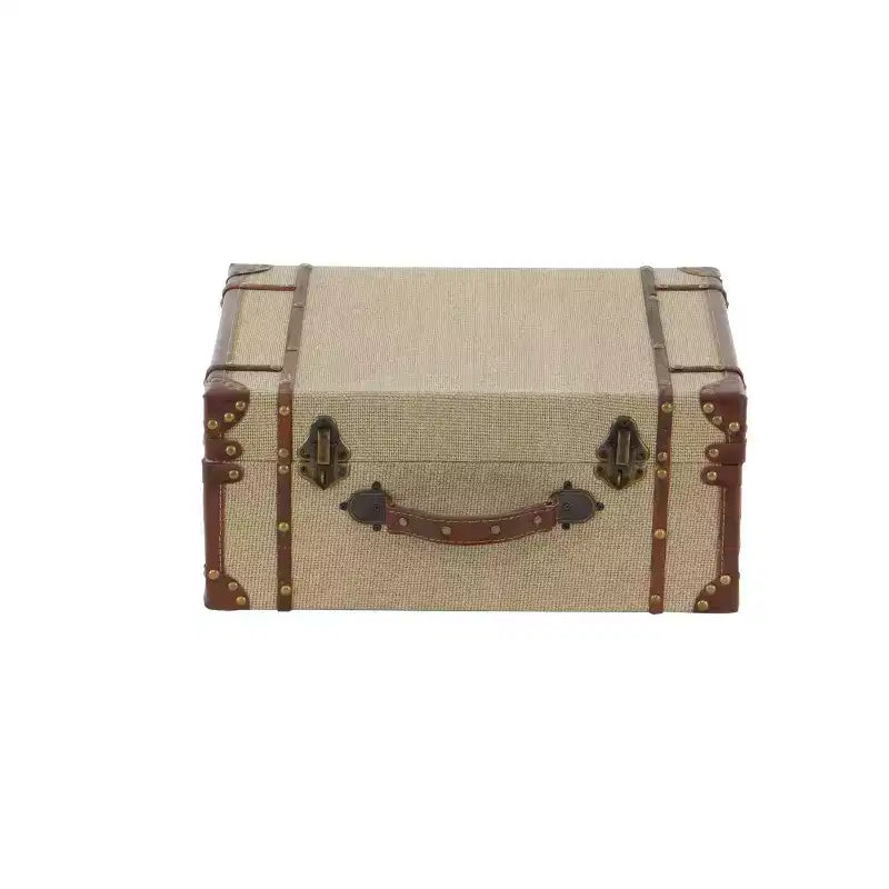 Lot de 2 malles de rangement vintage beiges et marron – Couvercle à charnière