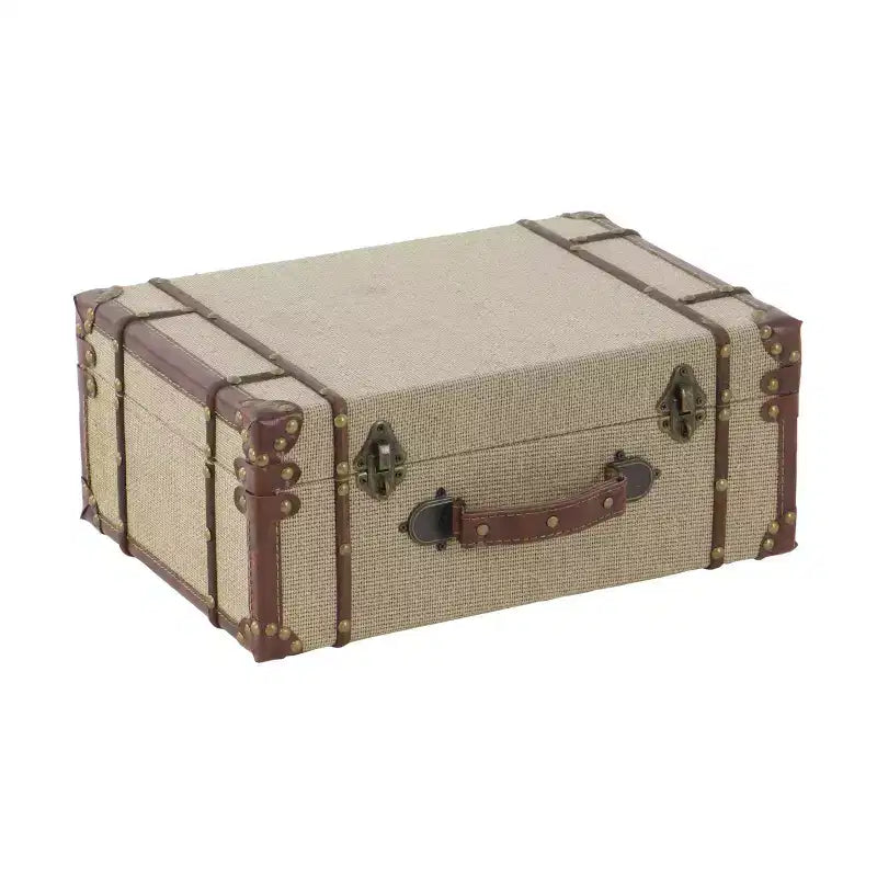 Lot de 2 malles de rangement vintage beiges et marron – Couvercle à charnière