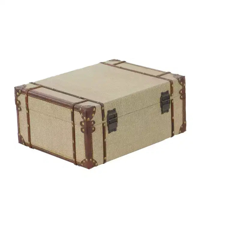 Lot de 2 malles de rangement vintage beiges et marron – Couvercle à charnière