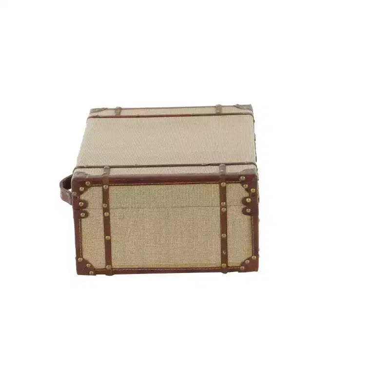 Lot de 2 malles de rangement vintage beiges et marron – Couvercle à charnière