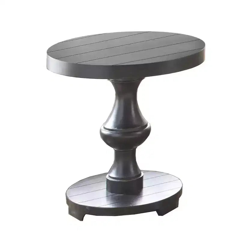 Dory Round End Table Black - Steve Silver: Elegant Pedestal, Glossy Finish, Carved Support, Wood Veneer