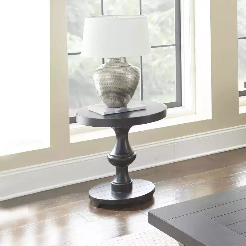 Table d'appoint ronde noire, placage de bois brillant, individuelle