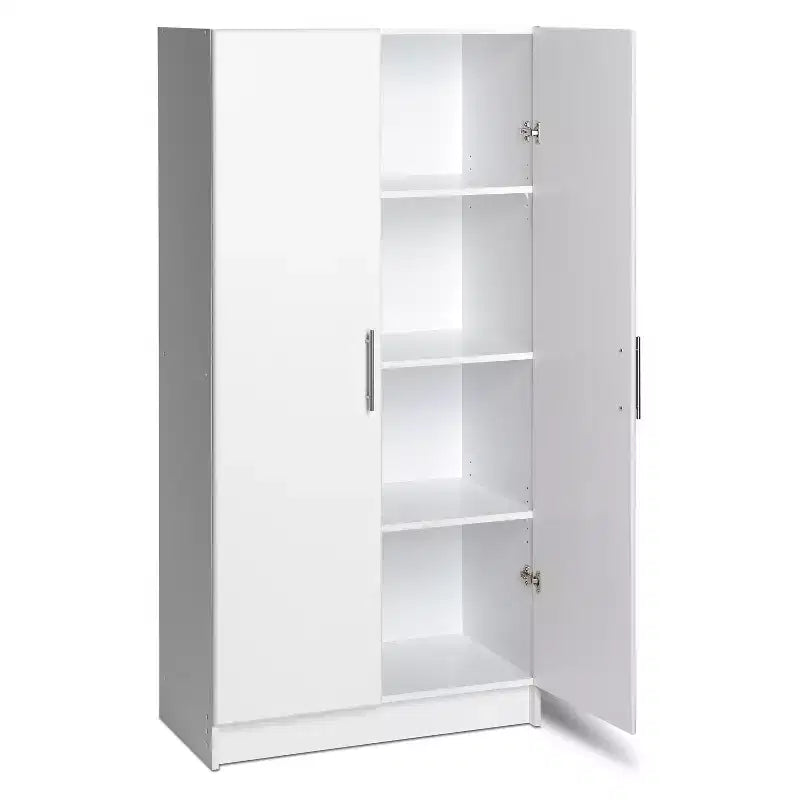 Armoire de rangement sur pied blanche à 2 portes, assemblage par 1 personne