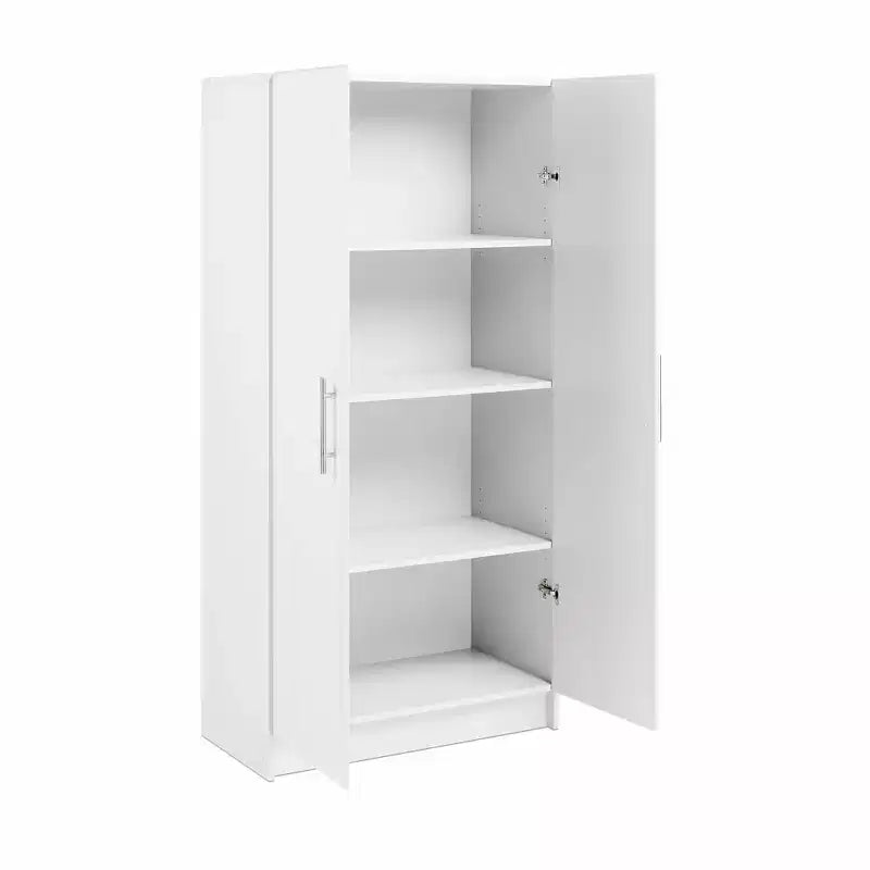 Armoire de rangement sur pied blanche à 2 portes, assemblage par 1 personne