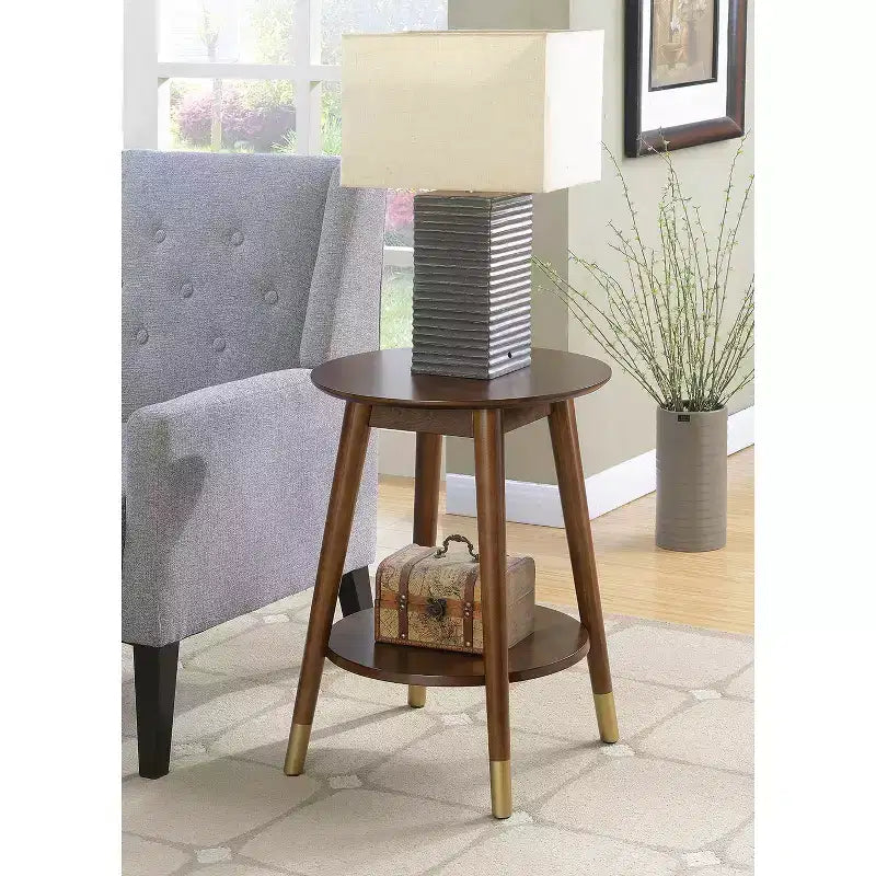 Table d'appoint ronde avec étagère inférieure – écume de mer / expresso / blanc / noir, unitaire