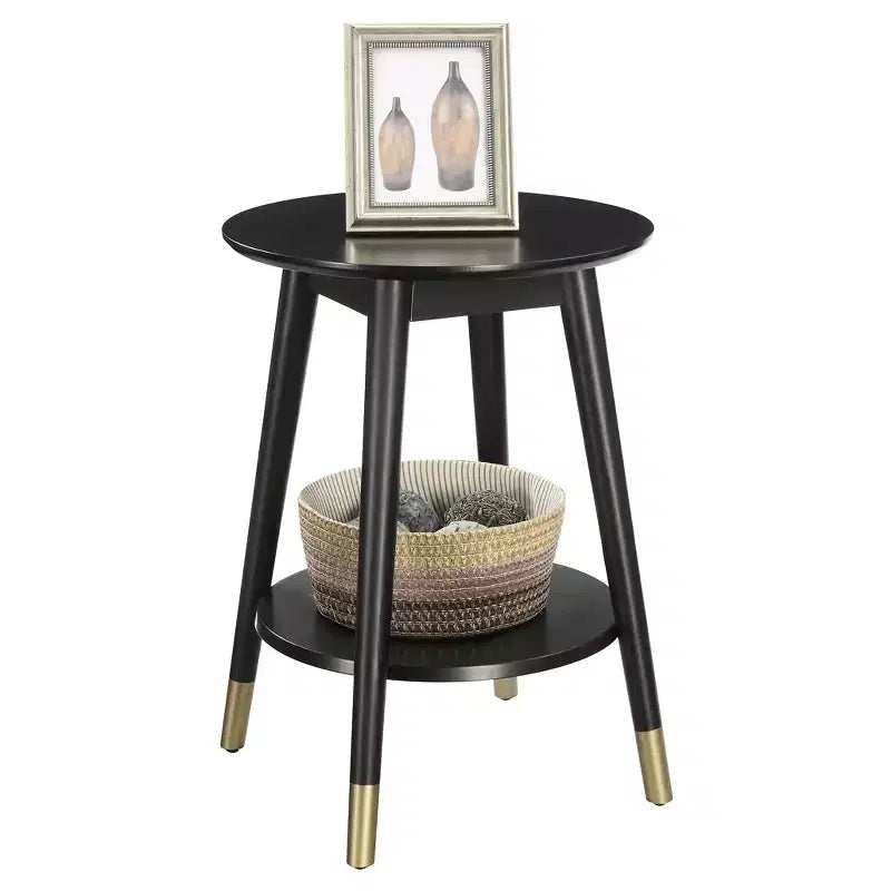 Table d'appoint ronde avec étagère inférieure – écume de mer / expresso / blanc / noir, unitaire