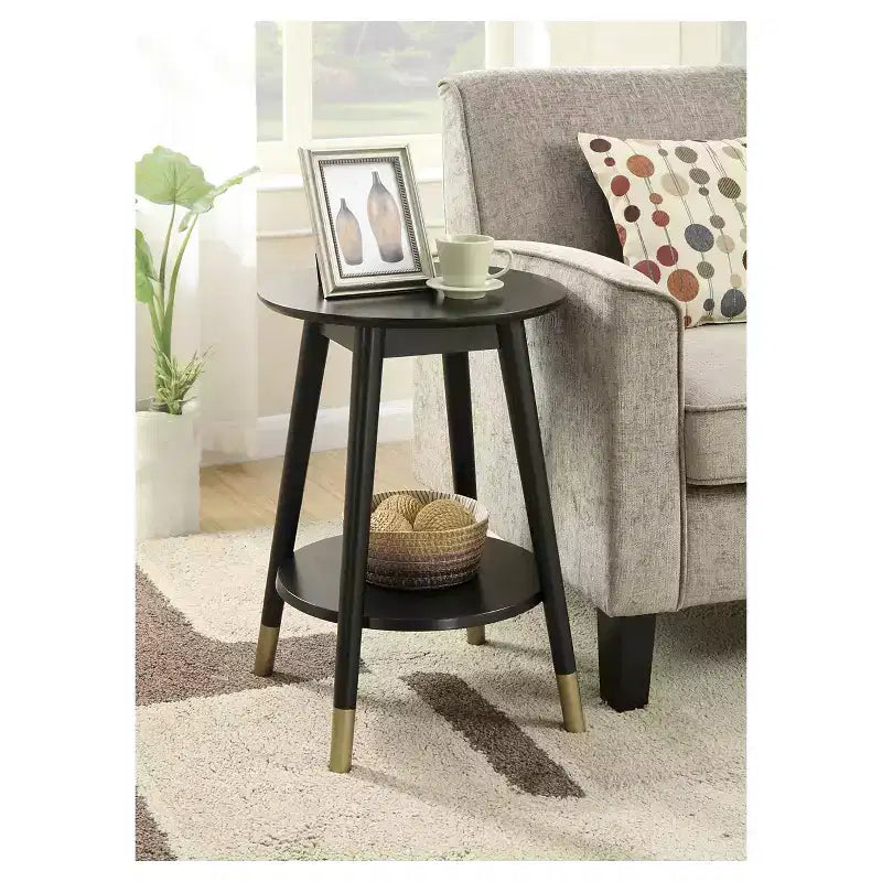 Table d'appoint ronde avec étagère inférieure – écume de mer / expresso / blanc / noir, unitaire