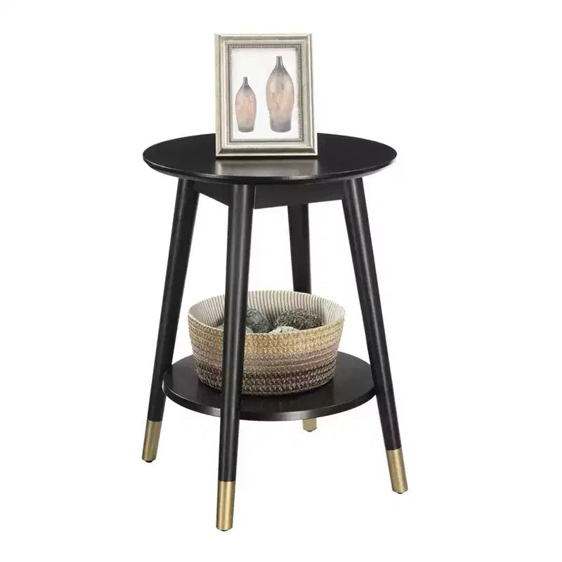 Table d'appoint ronde avec étagère inférieure – écume de mer / expresso / blanc / noir, unitaire
