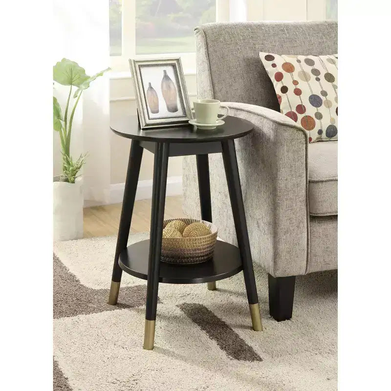 Table d'appoint ronde avec étagère inférieure – écume de mer / expresso / blanc / noir, unitaire