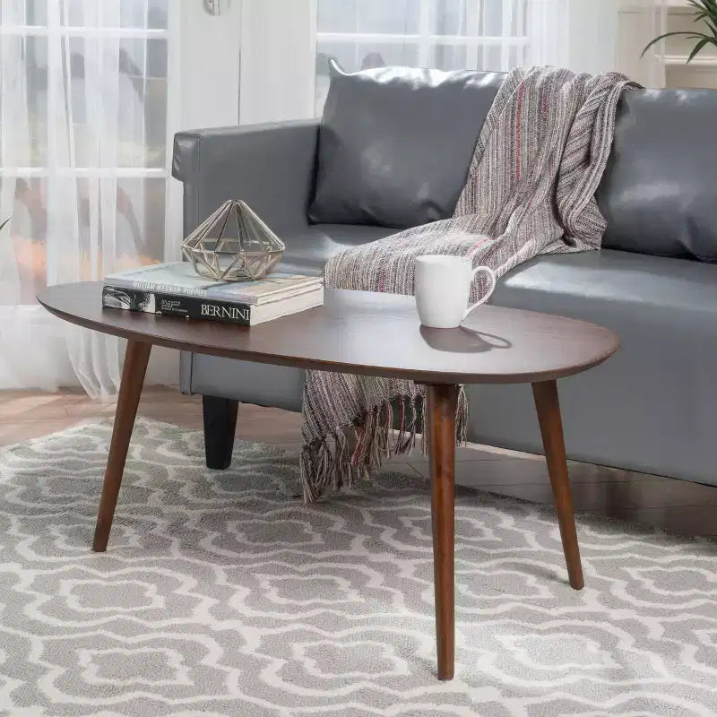 Table basse ovale Noyer naturel – Moderne milieu de siècle, 1 place