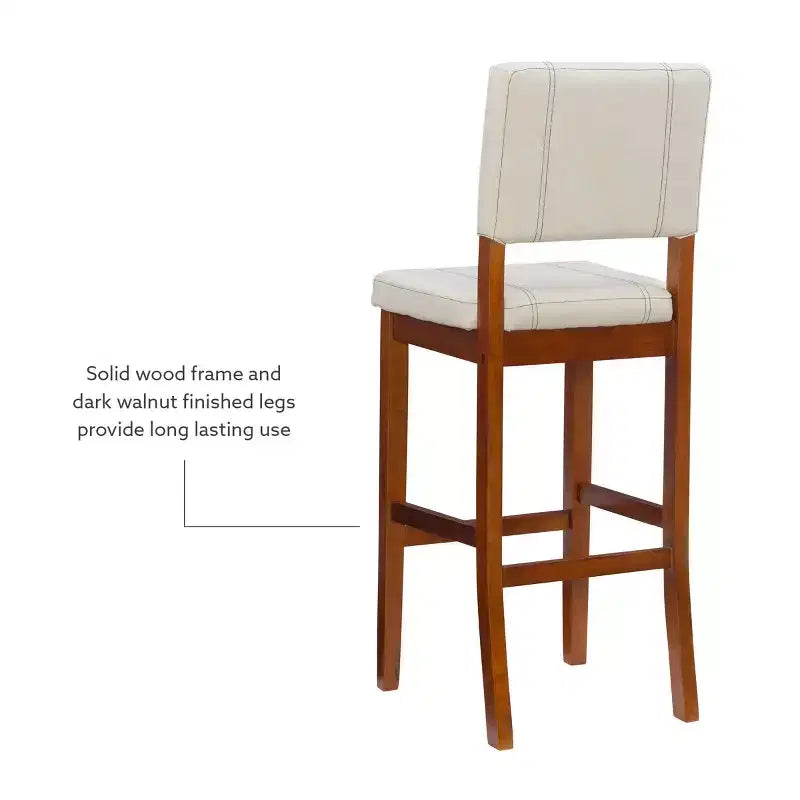 Tabouret de bar rembourré avec dossier, couleur crème clair/marron, 1 place