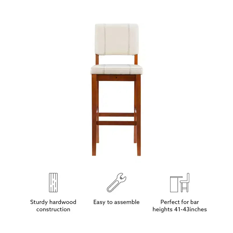 Tabouret de bar rembourré avec dossier, couleur crème clair/marron, 1 place