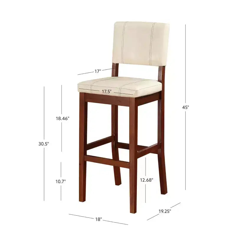 Tabouret de bar rembourré avec dossier, couleur crème clair/marron, 1 place