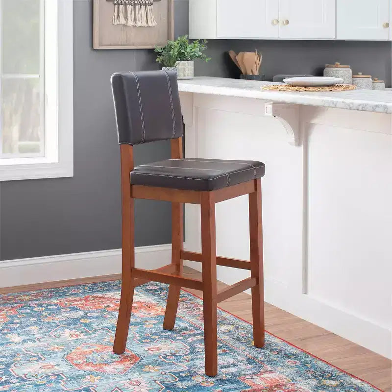 Tabouret de bar rembourré avec dossier, couleur crème clair/marron, 1 place