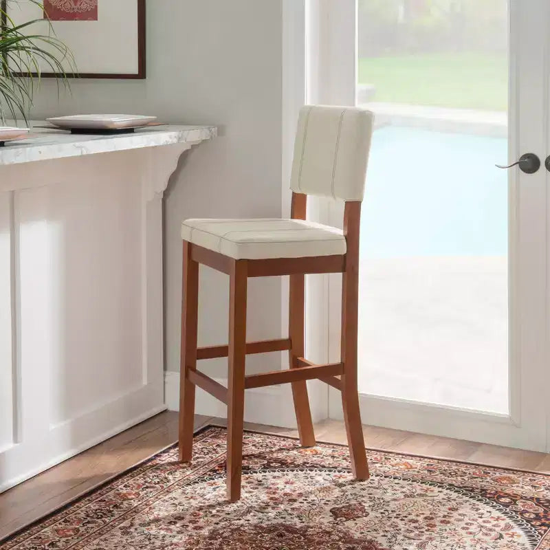 Tabouret de bar rembourré avec dossier, couleur crème clair/marron, 1 place