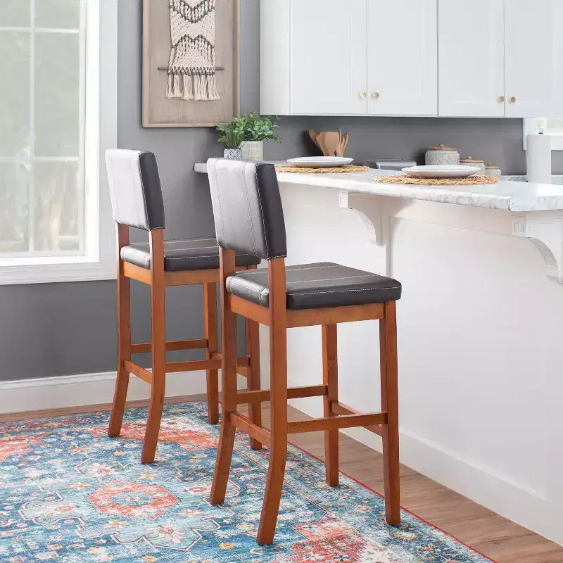 Tabouret de bar rembourré avec dossier, couleur crème clair/marron, 1 place