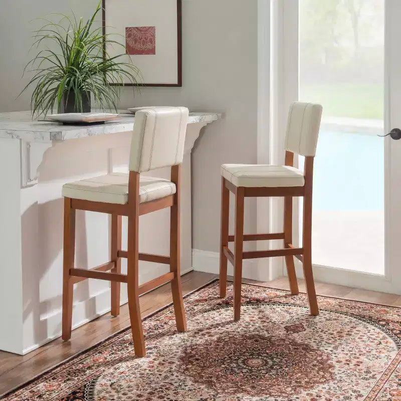 Tabouret de bar rembourré avec dossier, couleur crème clair/marron, 1 place