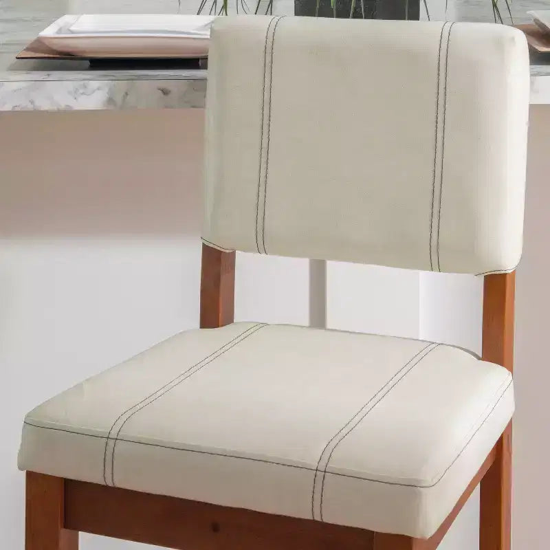 Tabouret de bar rembourré avec dossier, couleur crème clair/marron, 1 place