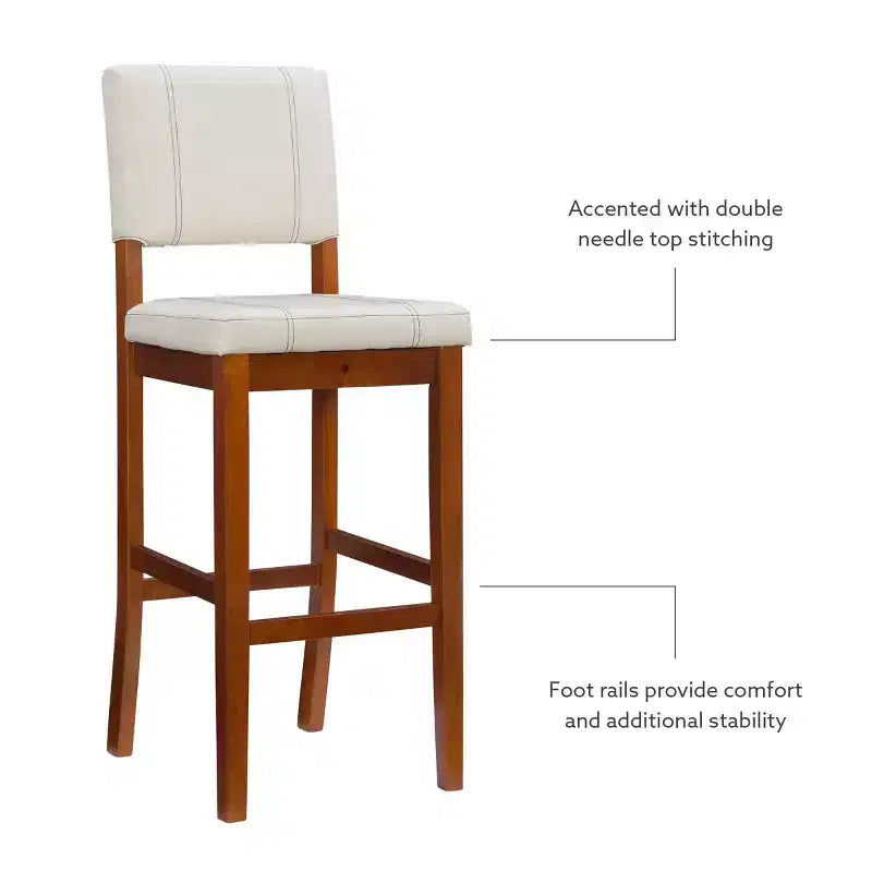 Tabouret de bar rembourré avec dossier, couleur crème clair/marron, 1 place