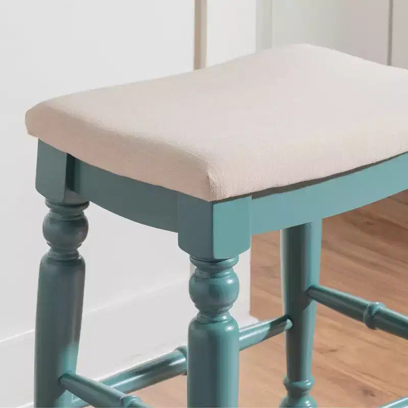 Tabouret de bar sans dossier, assise rembourrée, 1 place – Noir / Bleu / Blanc cassé / Noyer