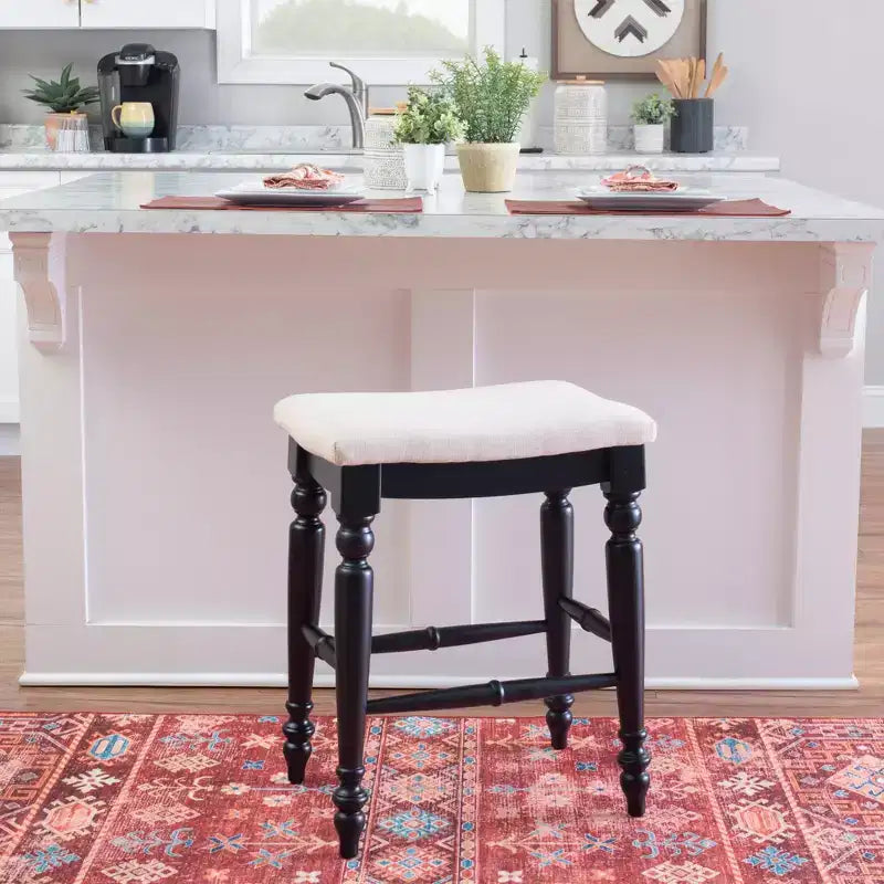Tabouret de bar sans dossier, assise rembourrée, 1 place – Noir / Bleu / Blanc cassé / Noyer