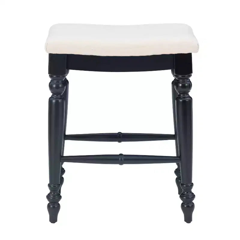 Tabouret de bar sans dossier, assise rembourrée, 1 place – Noir / Bleu / Blanc cassé / Noyer