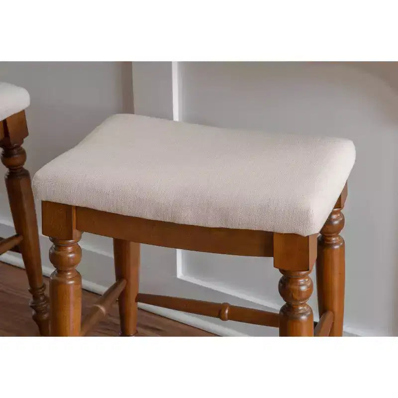 Tabouret de bar sans dossier, assise rembourrée, 1 place – Noir / Bleu / Blanc cassé / Noyer