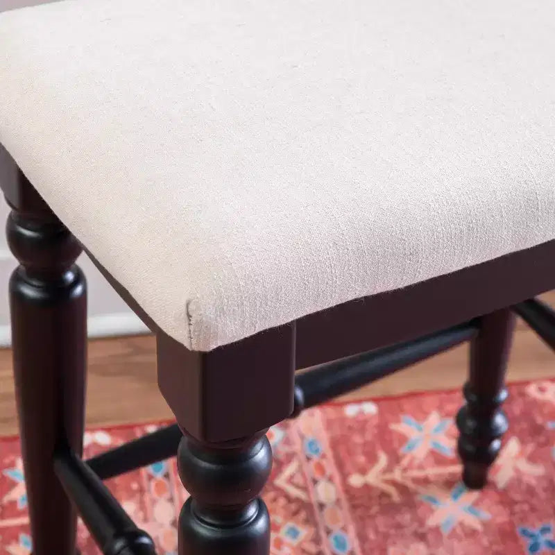 Tabouret de bar sans dossier, assise rembourrée, 1 place – Noir / Bleu / Blanc cassé / Noyer