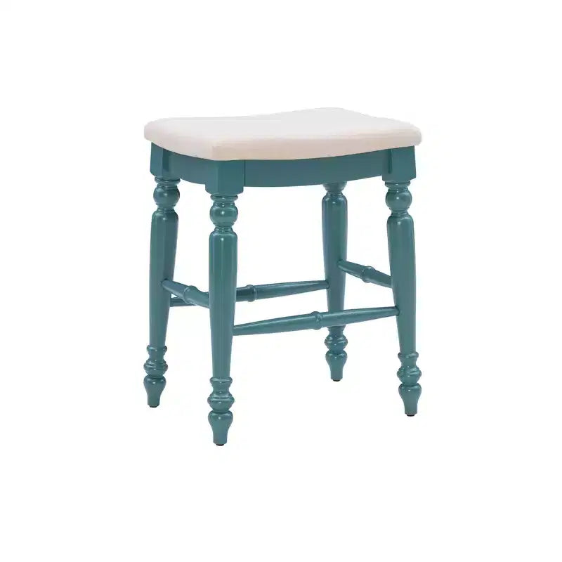 Tabouret de bar sans dossier, assise rembourrée, 1 place – Noir / Bleu / Blanc cassé / Noyer