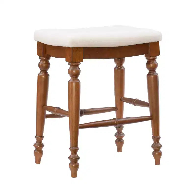 Tabouret de bar sans dossier, assise rembourrée, 1 place – Noir / Bleu / Blanc cassé / Noyer
