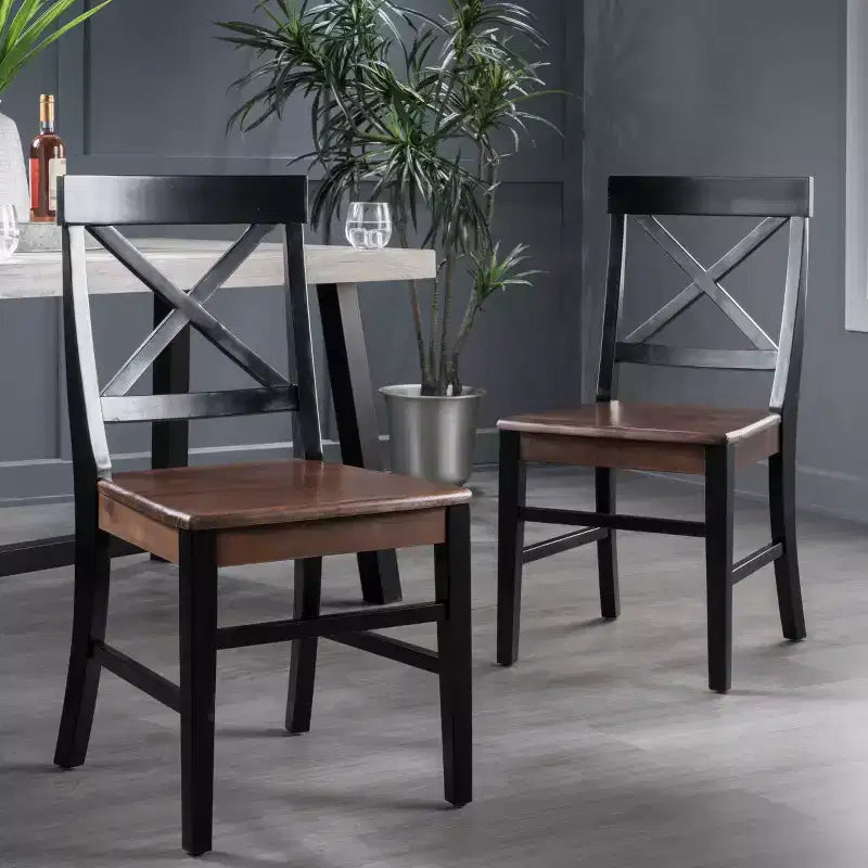 Chaise de salle à manger Acacia style ferme noir/gris clair/noyer/blanc, lot de 2