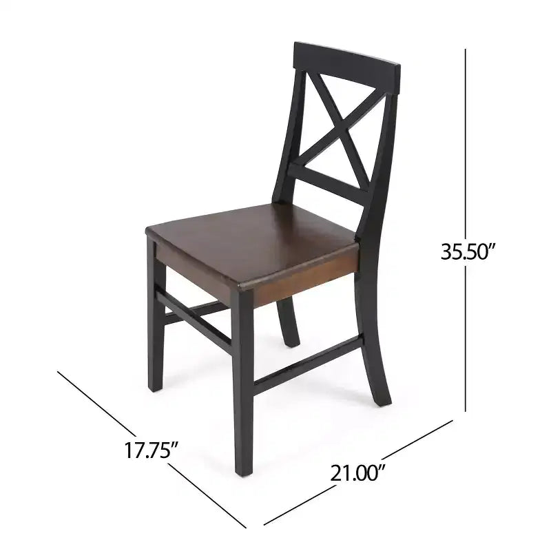 Chaise de salle à manger Acacia style ferme noir/gris clair/noyer/blanc, lot de 2