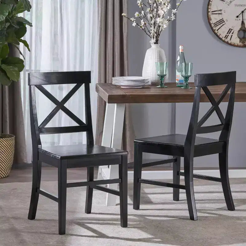 Chaise de salle à manger Acacia style ferme noir/gris clair/noyer/blanc, lot de 2