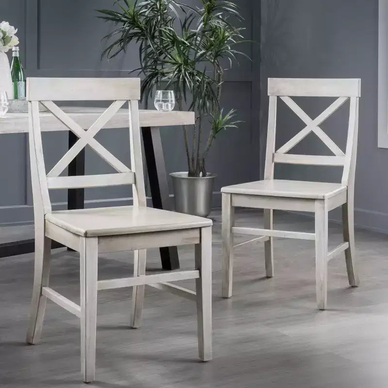 Chaise de salle à manger Acacia style ferme noir/gris clair/noyer/blanc, lot de 2