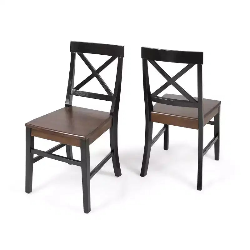 Chaise de salle à manger Acacia style ferme noir/gris clair/noyer/blanc, lot de 2