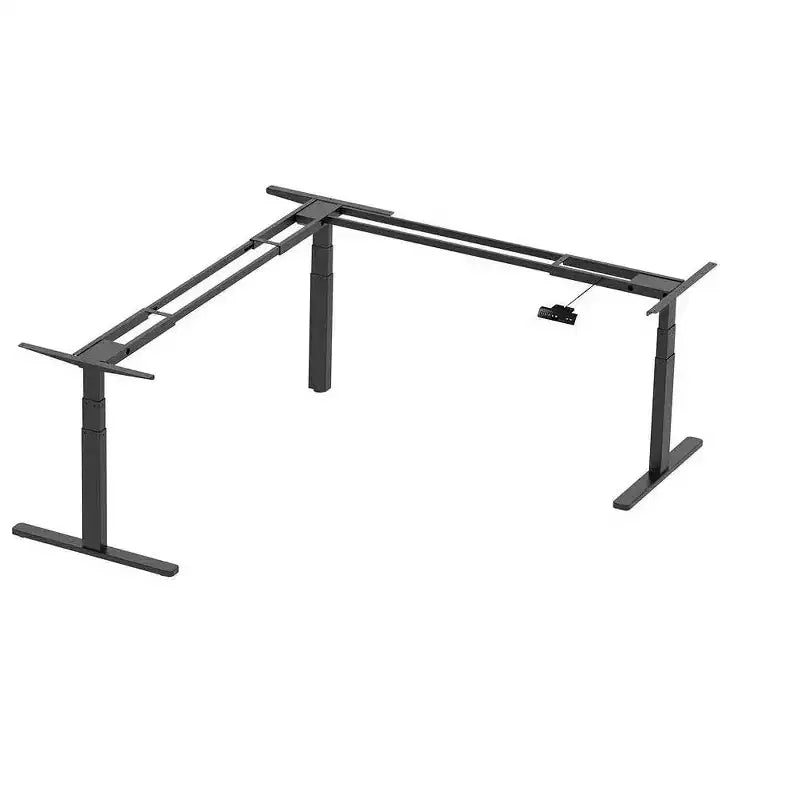 Cadre de bureau d'angle en L noir, triple moteur, 1 personne