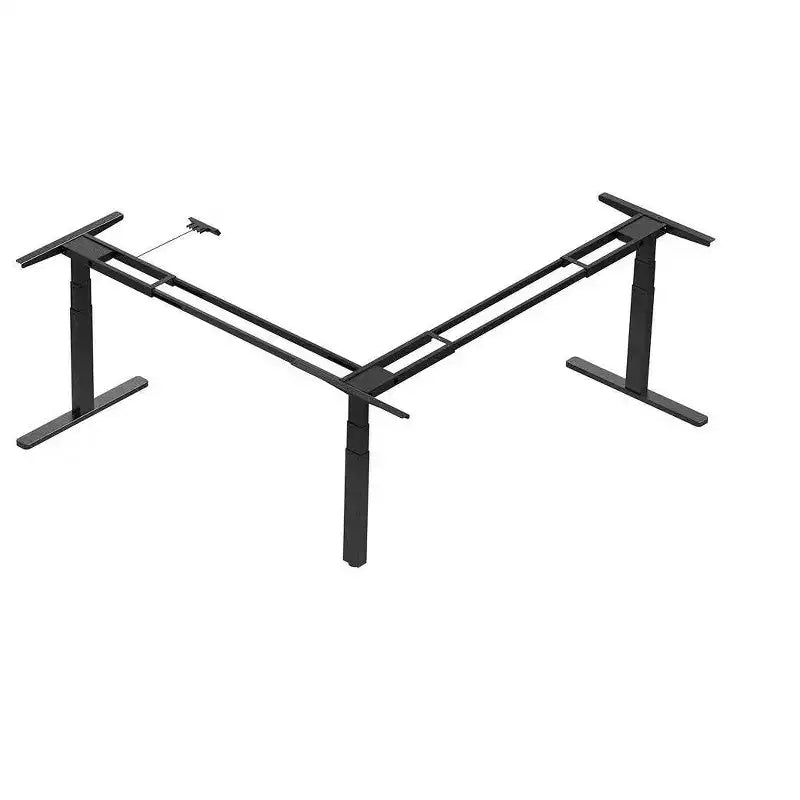 Cadre de bureau d'angle en L noir, triple moteur, 1 personne