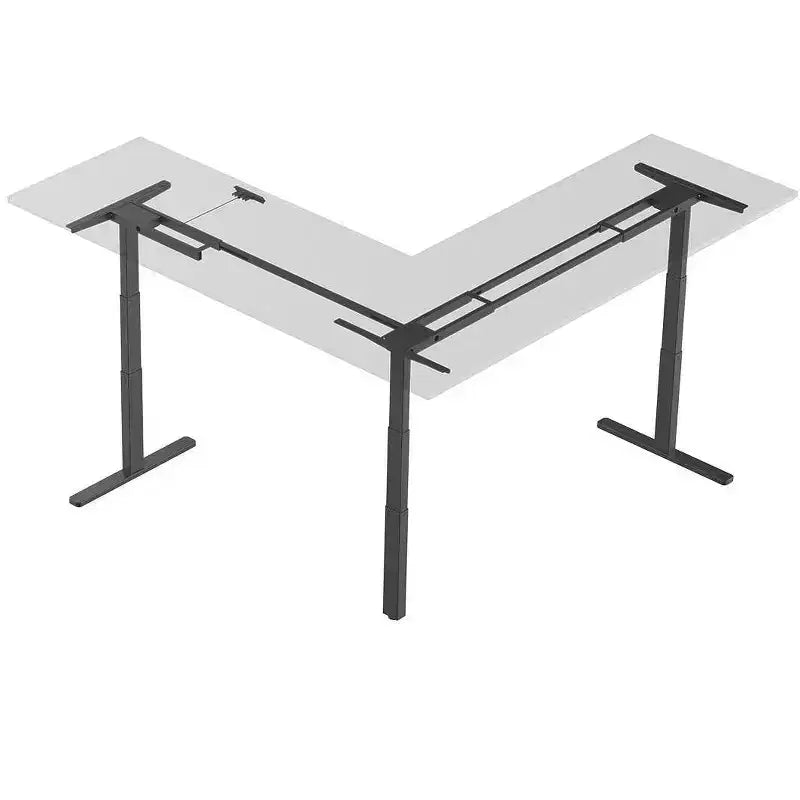 Cadre de bureau d'angle en L noir, triple moteur, 1 personne