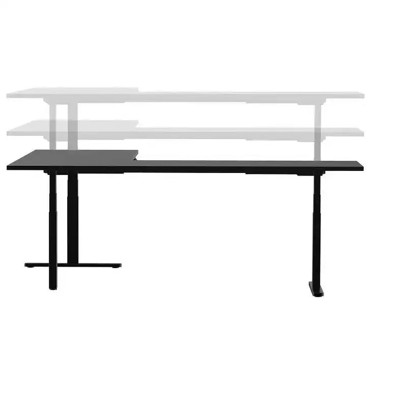 Cadre de bureau d'angle en L noir, triple moteur, 1 personne