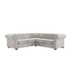 Divano sezionale Chesterfield a L – Trapuntato, 5 posti | Lino / Velluto / Ecopelle