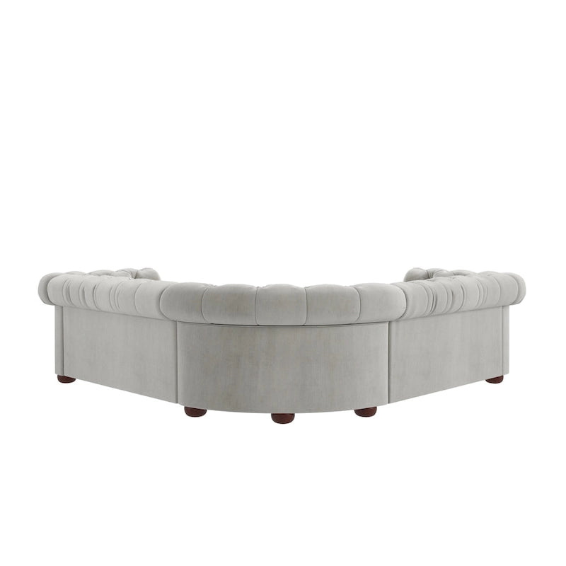 Divano sezionale Chesterfield a L – Trapuntato, 5 posti | Lino / Velluto / Ecopelle