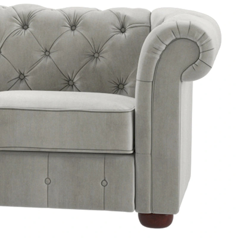 Divano sezionale Chesterfield a L – Trapuntato, 5 posti | Lino / Velluto / Ecopelle