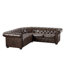Divano sezionale Chesterfield a L – Trapuntato, 5 posti | Lino / Velluto / Ecopelle