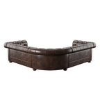 Divano sezionale Chesterfield a L – Trapuntato, 5 posti | Lino / Velluto / Ecopelle