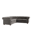 Divano sezionale Chesterfield a L – Trapuntato, 5 posti | Lino / Velluto / Ecopelle