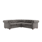 Divano sezionale Chesterfield a L – Trapuntato, 5 posti | Lino / Velluto / Ecopelle