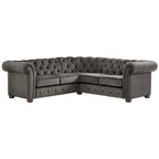 Divano sezionale Chesterfield a L – Trapuntato, 5 posti | Lino / Velluto / Ecopelle